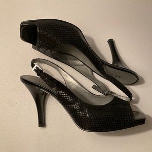 Black snake skin heels